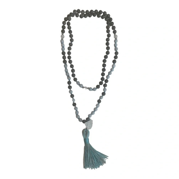 LabradoriteTassel Boho Beaded Necklace 24” - Picture 1 of 10